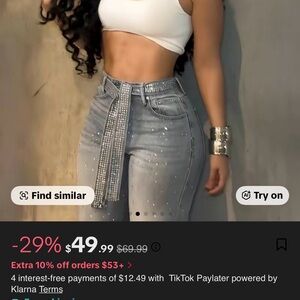 Stylish Gray Jeans with Rhinestone Belt